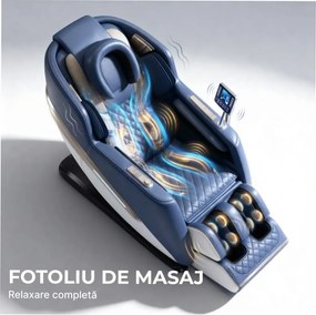 Fotoliu de masaj QUITUS, cu Incalzire, Bluetooth, Display, Ecran tactil, Zero Gravity, 2 Boxe, Moduri Automate, Suport Picioare extensibil, Piele Ecologica Premium, Gri