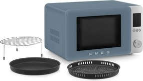 Cuptor cu microunde combinat cu aer cald SMEG Collezione MOC02SBMEU, 900 W, 27 l, 25 de programe, închidere lentă, setări personalizate, albastru