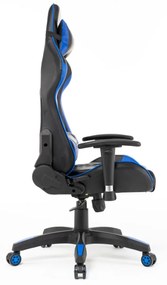 Scaun gaming, masaj în perna lombară, funcție recliner, design racing, Negru/Albastru