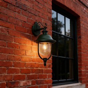 Lampă clasică de perete pentru exterior verde închis cu sticlă transparentă IP44 - Genoa