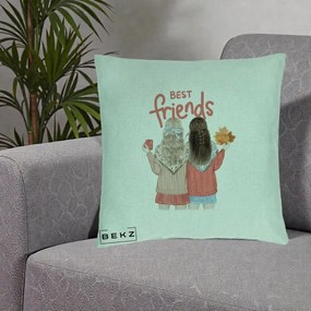 Cadou pentru Prieteni - Perna Personalizata Best Friends Toamna, 40x40 cm, Verde Menta, Husa Detasabila, Perna Inclusa, BEKZ®