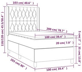 Pat box spring cu saltea, gri inchis, 100x200 cm, textil Morke gra, 100 x 200 cm, Design cu nasturi