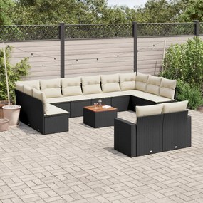 3224355 vidaXL Set mobilier de grădină cu perne, 13 piese, negru, poliratan