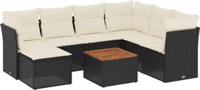 vidaXL Set mobilier de grădină cu perne, 8 piese, negru, poliratan