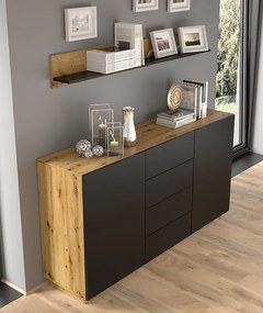 Comodă Aurora KOM2D4S (Stejar artisan + negru mat). 1124845