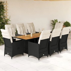 3276689 vidaXL Set mobilier de grădină cu perne, 9 piese, negru, poliratan