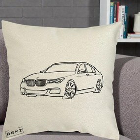 Perna Personalizata BMW Seria 7 Linie Minimalista, 40x40 cm, Ecru, Husa Detasabila, Perna Inclusa, BEKZ®