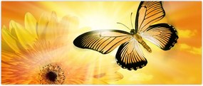 Tablou - Fluture galben cu flori (120x50 cm)