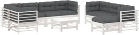 vidaXL Set mobilier de grădină cu perne, 10 piese, alb, lemn masiv