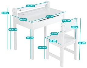 Măsuță pentru copii cu scaun și blat rabatabil, alb