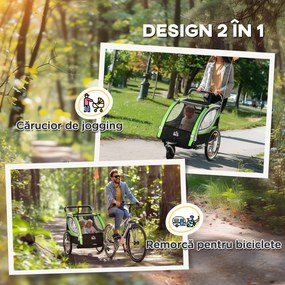 HOMCOM Remorcă Bicicletă pentru Copii, Design 2 în 1 cu Frână și Centură de Siguranță, 142x75x101 cm, Albastru | Aosom Romania