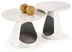 Set 2 buc. măsuțe de cafea Ozzi (marmură albă + alb). 1092456