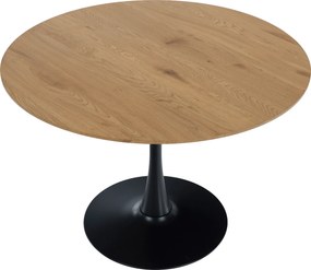 Masă de sufragerie, rotundă, stejar/negru, diametru 110 cm, REVENTON NEW