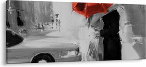 Tablou - Cuplu în dragoste sub o umbrelă, roșu (120x50 cm)