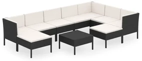 3094436 vidaXL Set mobilier de grădină cu perne, 10 piese, negru, poliratan
