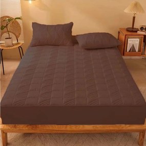 Husa de pat cu elastic si 2 fete de perna, policoton, pat 2 persoane, maro, HPEC-02
