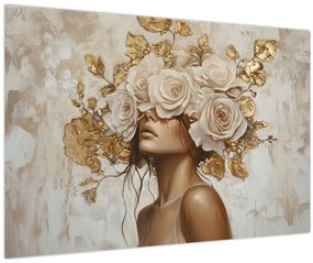 Tablou - Fată cu Trandafiri (90x60 cm)