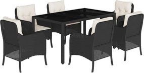 vidaXL Set mobilier de grădină cu perne, 7 piese, negru, poliratan