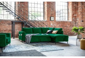 Colțar verde închis extensibil cu tapițerie din catifea (cu colț pe partea dreaptă) Lofty Lilly – Miuform