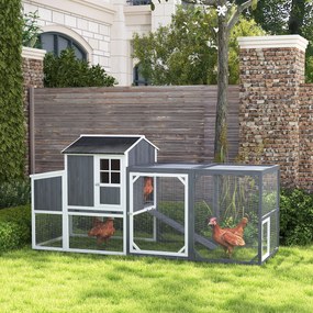 PawHut Coteț pentru găini cu tarc pentru 3-4 găini, cuib în 3 părți, suprafață 1,9 m², lemn de brad, gri | Aosom Romania