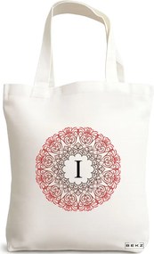 Sacosa de Panza pentru Cumparaturi, Geanta Tote, Cu litera I si Mandala, 38x34.5 cm, Alba, BEKZ®