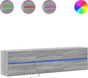 vidaXL Comodă TV de perete cu lumini LED, gri sonoma, 180x31x45 cm