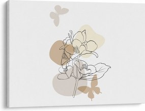 Tablou - Flori bej cu fluture N⁰1 (70x50 cm)