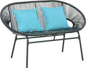 Outsunny Bancă de grădină cu 2 locuri din metal și sfoară din rășină cu 2 perne - dim. 132L x 72l x 83Î cm - negru | Aosom Romania