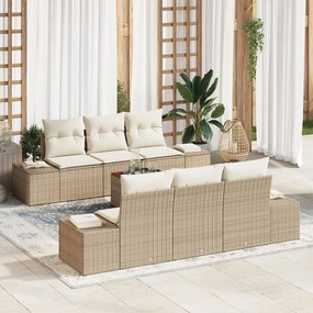 vidaXL Set de canapele pentru grădină cu pernă 7 pcs Bej Rattan poli
