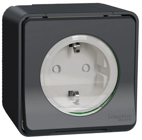Priza simpla cu impamantare si capac Schneider Mureva, 16A, IP55, antracit