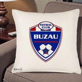 Perna Personalizata FC Buzau Fotbal, 40x40 cm, Crem Reliefat, Husa Detasabila, Perna Inclusa, BEKZ®