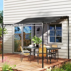 Outsunny Pergolă 2,5 x 3 m, pavilion de grădină montat pe perete, rezistent la apă, cadru metalic, orificii de scurgere, acoperiș de umbră, gri închis | Aosom Romania