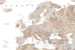 Harta Detailed map of Europe in neutral watercolor, Blursbyai