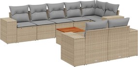vidaXL Set canapele de grădină, 9 piese, cu perne, bej, poliratan