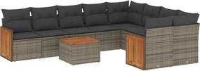 vidaXL Set mobilier de grădină cu perne, 10 piese, gri, poliratan