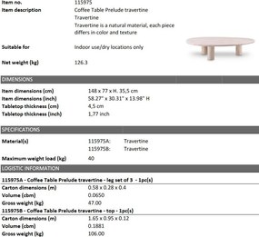Masuta din travertine design LUX Prelude 148x77cm