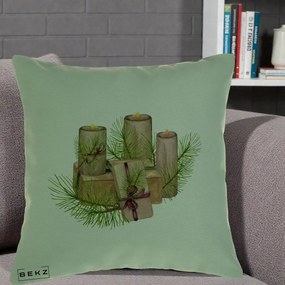 Perna Decorativa Lumanari cu Cadouri Naturale, 40x40 cm, Verde, Husa Detasabila, Perna Inclusa, BEKZ®