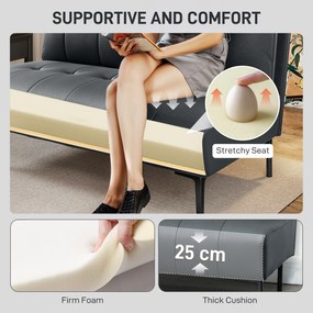 HOMCOM Divan cu Două Locuri Compact din Piele Sintetică, Divan Modern Capitonat cu Nasturi cu Îmbunătățire Spumoasă și Picioare din Lemn, Canapea Fără Brațe pentru Sufragerie și Birou, 115x73x83 cm, Negru | Aosom Romania