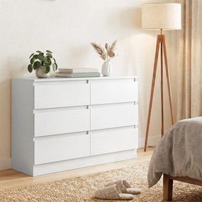 HOMCOM Comodă cu Sertare 6 Sertare Modernă cu Mânere Integrate Ascunse, Economisire Spațiu, PAL, 100x35x69 cm, Alb | Aosom Romania