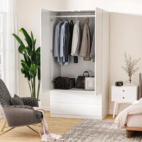 HOMCOM Dulap pentru Haine Alb cu Cuier și 2 Sertare Glisante, Design Modern pentru Dormitor, 100x60x200 cm | Aosom Romania
