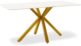 Masa Bucatarie/Dining Jammile Blat Sticla 8mm Finisaj Marmura Alba 160x80 Cm