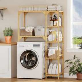 HOMCOM Mobilier deasupra mașinii de spălat din bambus cu 7 rafturi reversibile, spațiu economisitor, pentru depozitare și organizare, pentru baie și spălătorie, 100x40x157 cm, culoare lemn | Aosom Romania