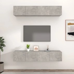 3114185 vidaXL Comode TV, 4 buc., gri beton, 80x30x30 cm, lemn prelucrat
