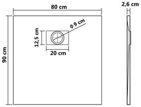 Cadita Baie Din Compozit , Smack , 90x80 Cm , Esn9080A , Cu Sifon