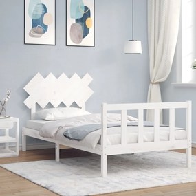 3193457 vidaXL Cadru de pat cu tăblie, alb, 100x200 cm, lemn masiv