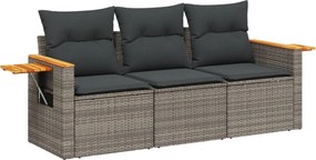 vidaXL Set canapea de grădină cu perne, 3 piese, gri, poliratan