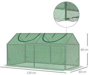 Outsunny Seră de Grădină Tip Cabană cu Acoperiș din PE, Seră pentru Grădină cu Țăruși și Margini Extinse, 120x60x60 cm, Verde | Aosom Romania