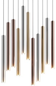 Lustra LED design minimalist cu 11 pendule LOYA crom/ auriu- french gold/ cupru
