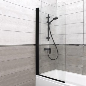 Paravan de baie Cristal 1 BL 150x80 cm, profil negru, sticlă transparentă