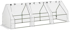 Outsunny Seră de Grădină Tip Tunel din PE pentru Cultivarea Plantelor și Florilor, cu Uși cu Fermoar, 270x90x90 cm, Alb | Aosom Romania